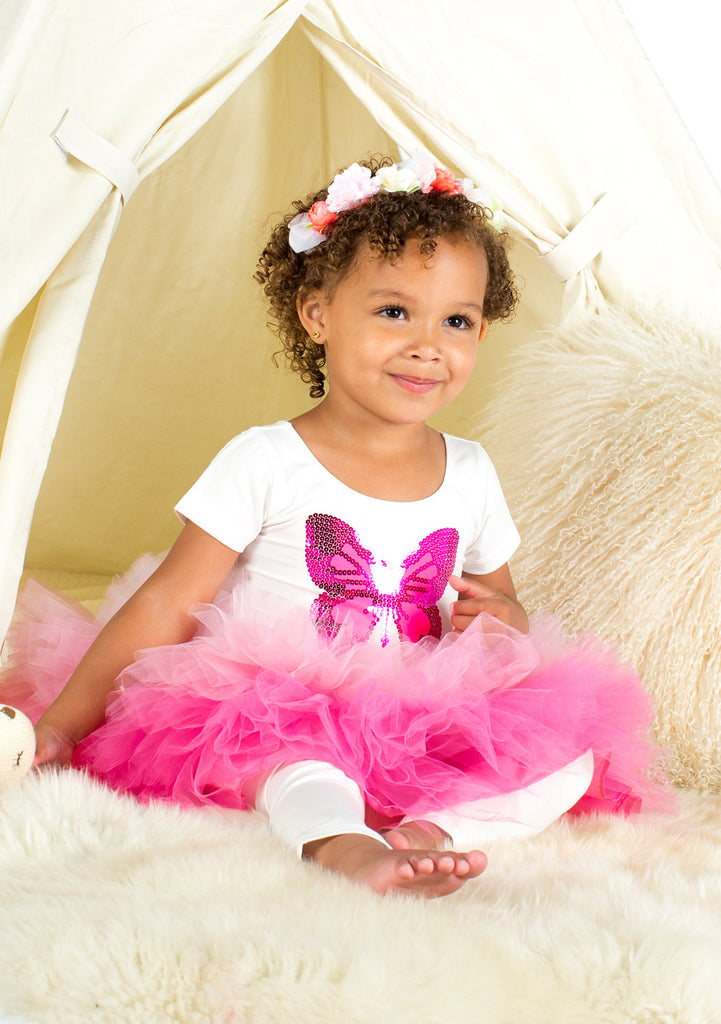TC1867T 3 PC Set Short Sleeve Tee & Tiered Classic Tutu Skirt & Printed Leggings