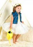 TC2250 2 PC Set Daisy Embroidery Petti Dress and Denim Vest