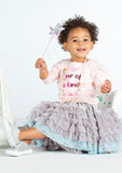 TC1827 2PC Set Dropped Shoulder Long Sleeve T-Shirt with Built-In Tank and Reversible Ruffle Petti Skirt with Lace Trim